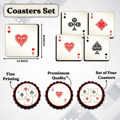 Playing Cards Coaster Set of 4 for Tea Cups, Coffee Mugs and Glasses | Home and Office Table Decor